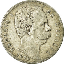 Coin, Italy, Umberto I, 5 Lire, 1879, Rome, VF(20-25), Silver, KM:20
