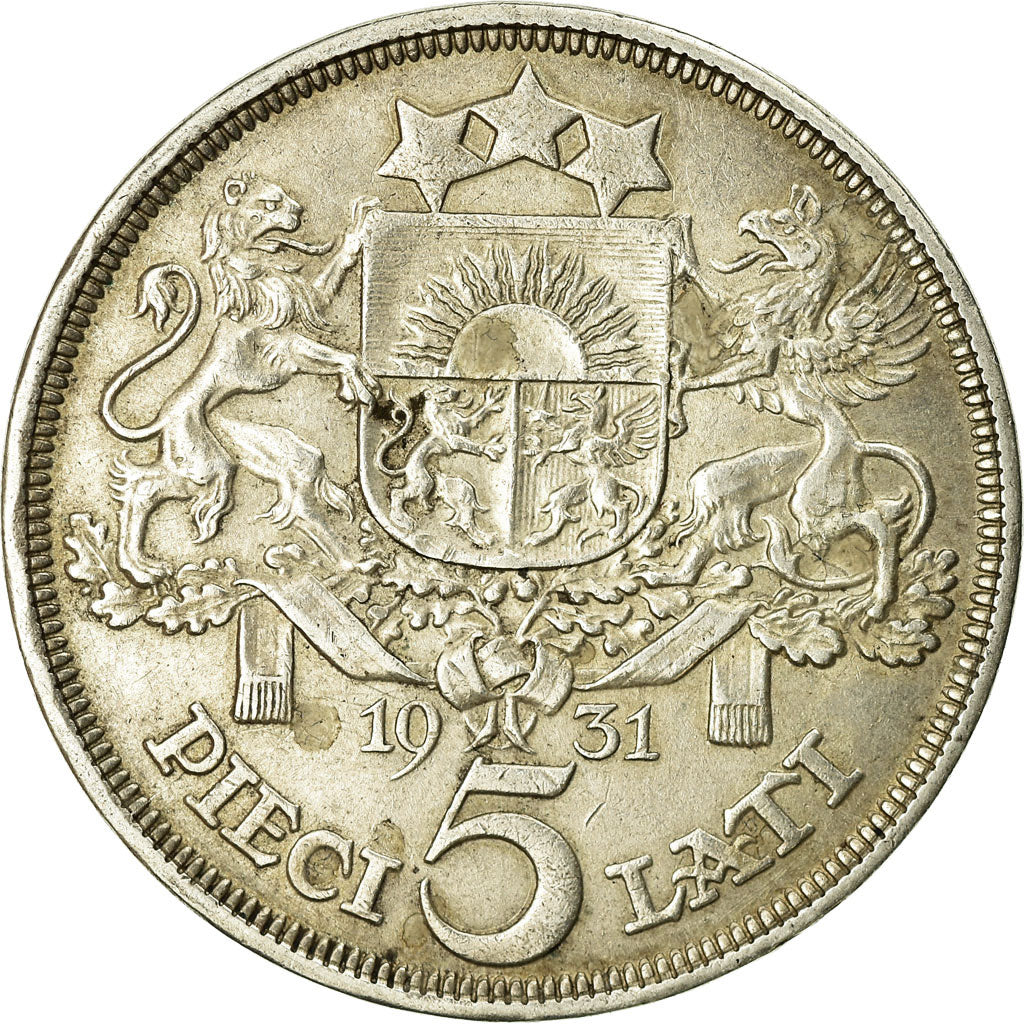 Münze, Latvia, 5 Lati, 1931, S+, Silber, KM:9