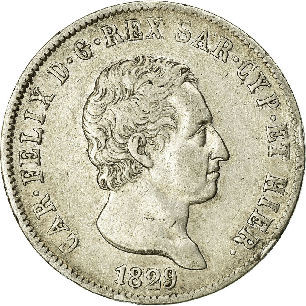 Munten, Italiaanse staten, SARDINIA, Carlo Felice, 5 Lire, 1829, Genoa, FR+