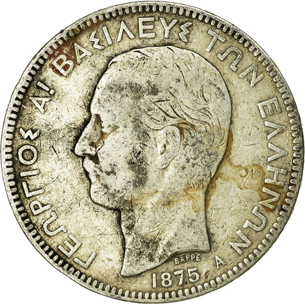 Coin, Greece, George I, 5 Drachmai, 1875, Paris, VF(20-25), Silver, KM:46