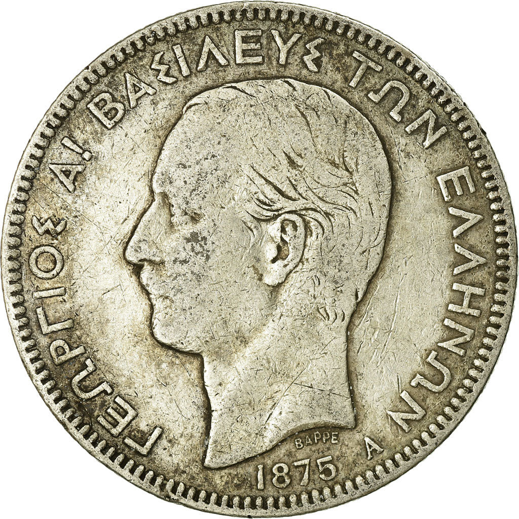 Coin, Greece, George I, 5 Drachmai, 1875, Paris, VF(20-25), Silver, KM:46