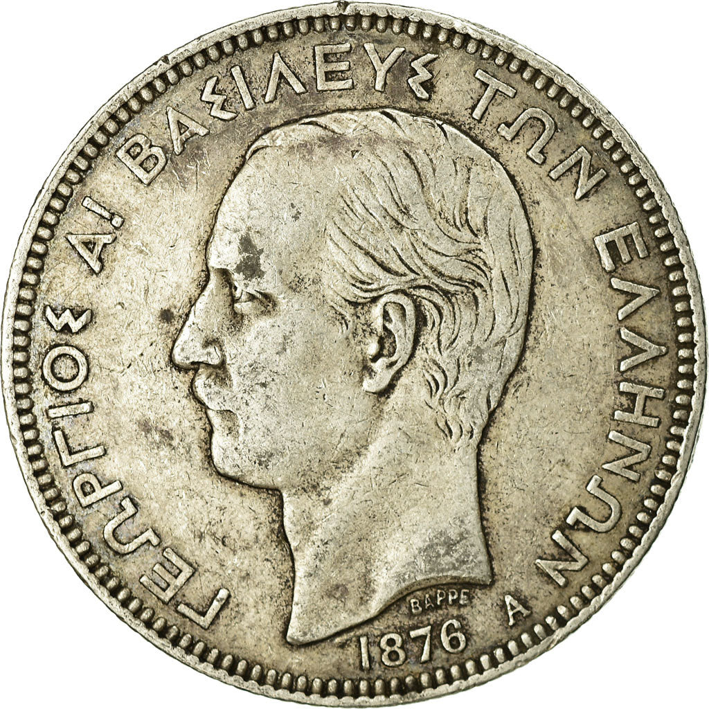 Coin, Greece, George I, 5 Drachmai, 1876, Paris, VF(30-35), Silver, KM:46