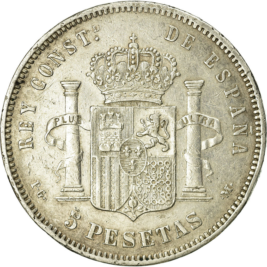 Moneda, España, Alfonso XIII, 5 Pesetas, 1891, Madrid, BC+, Plata, KM:689