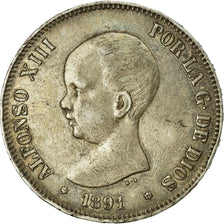 Coin, Spain, Alfonso XIII, 5 Pesetas, 1891, Madrid, VF(20-25), Silver, KM:689