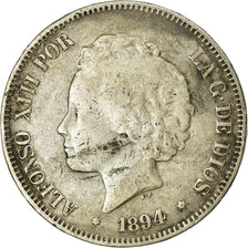 Coin, Spain, Alfonso XIII, 5 Pesetas, 1894, Madrid, VF(20-25), Silver, KM:700