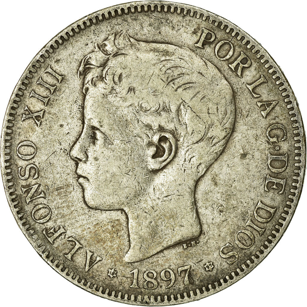 Coin, Spain, Alfonso XIII, 5 Pesetas, 1897, Madrid, VF(30-35), Silver, KM:707
