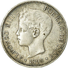 Moneda, España, Alfonso XIII, 5 Pesetas, 1898, Madrid, BC+, Plata, KM:707