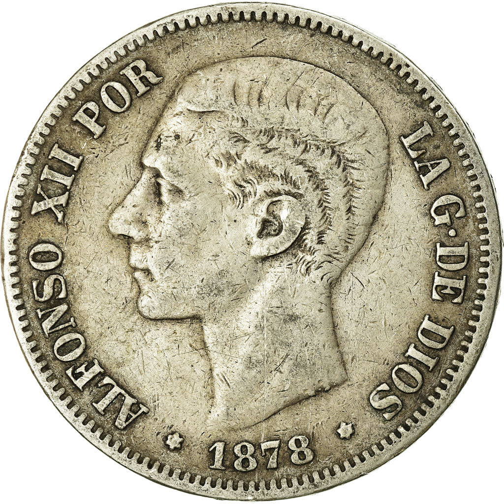 Münze, Spanien, Alfonso XII, 5 Pesetas, 1878, Madrid, S+, Silber, KM:676