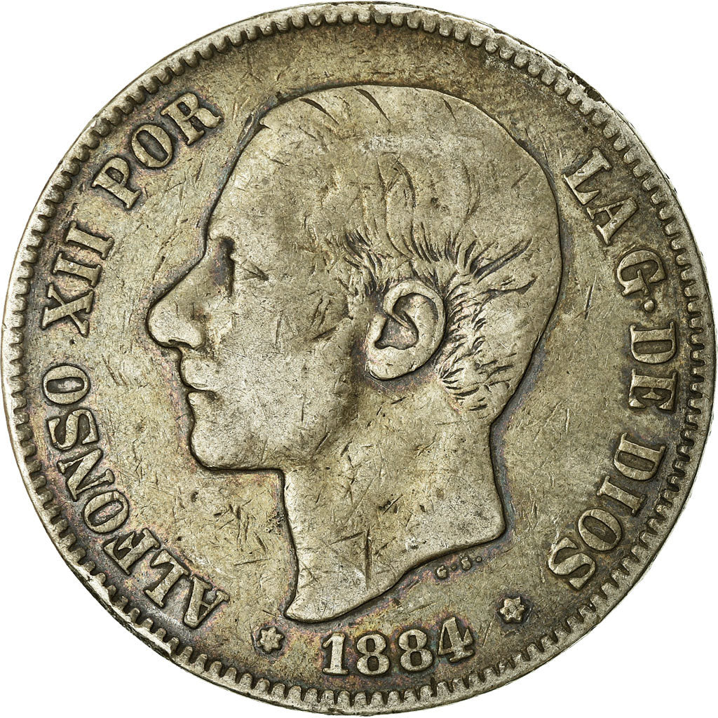 Coin, Spain, Alfonso XII, 5 Pesetas, 1884, Madrid, VF(30-35), Silver, KM:688