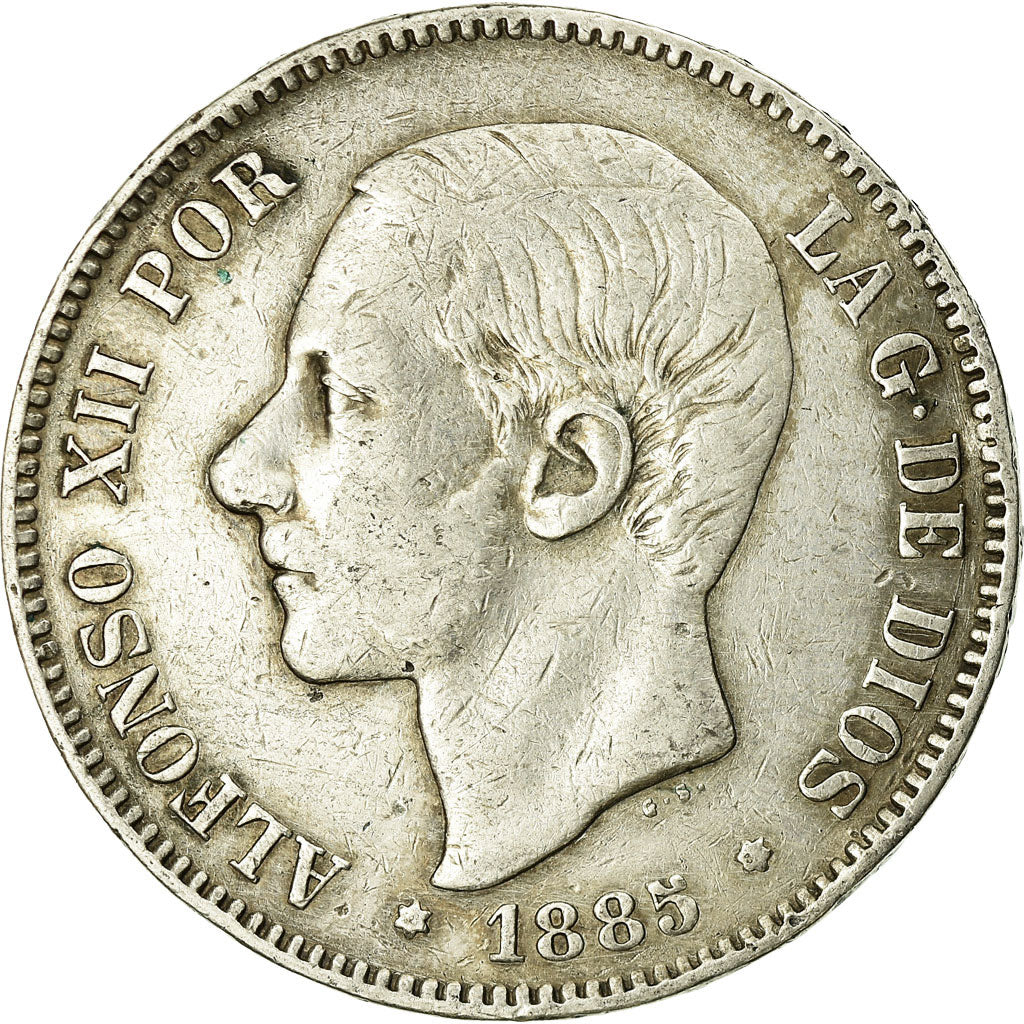 Coin, Spain, Alfonso XII, 5 Pesetas, 1885-1887, Madrid, VF(30-35), Silver