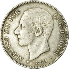 Coin, Spain, Alfonso XII, 5 Pesetas, 1885-1887, Madrid, VF(30-35), Silver