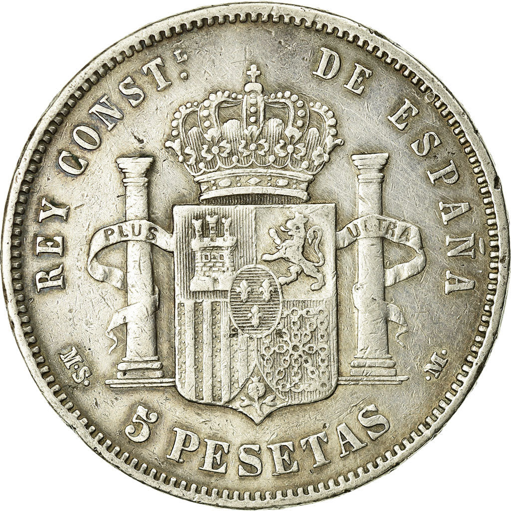 Coin, Spain, Alfonso XII, 5 Pesetas, 1885-1887, Madrid, VF(30-35), Silver