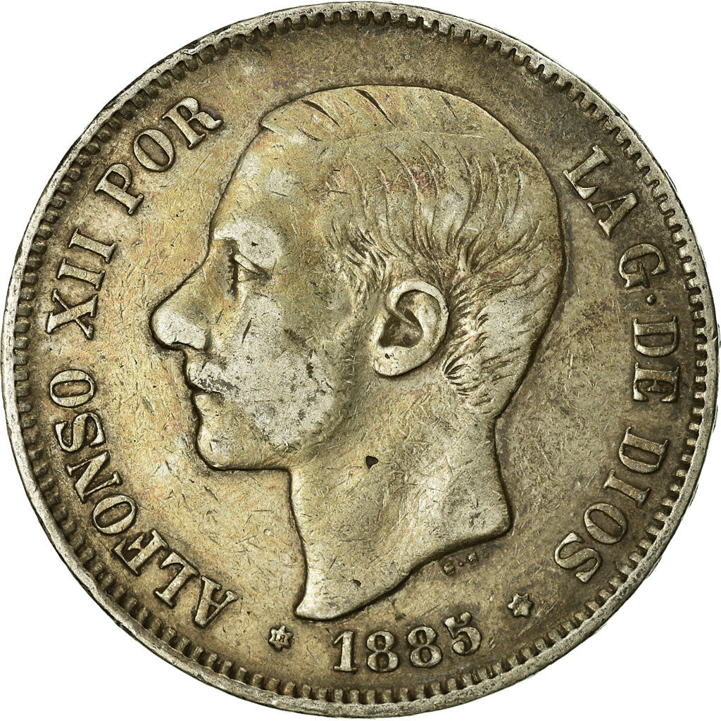 Coin, Spain, Alfonso XII, 5 Pesetas, 1885-1887, Madrid, VF(20-25), Silver