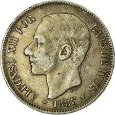 Coin, Spain, Alfonso XII, 5 Pesetas, 1885-1887, Madrid, VF(20-25), Silver
