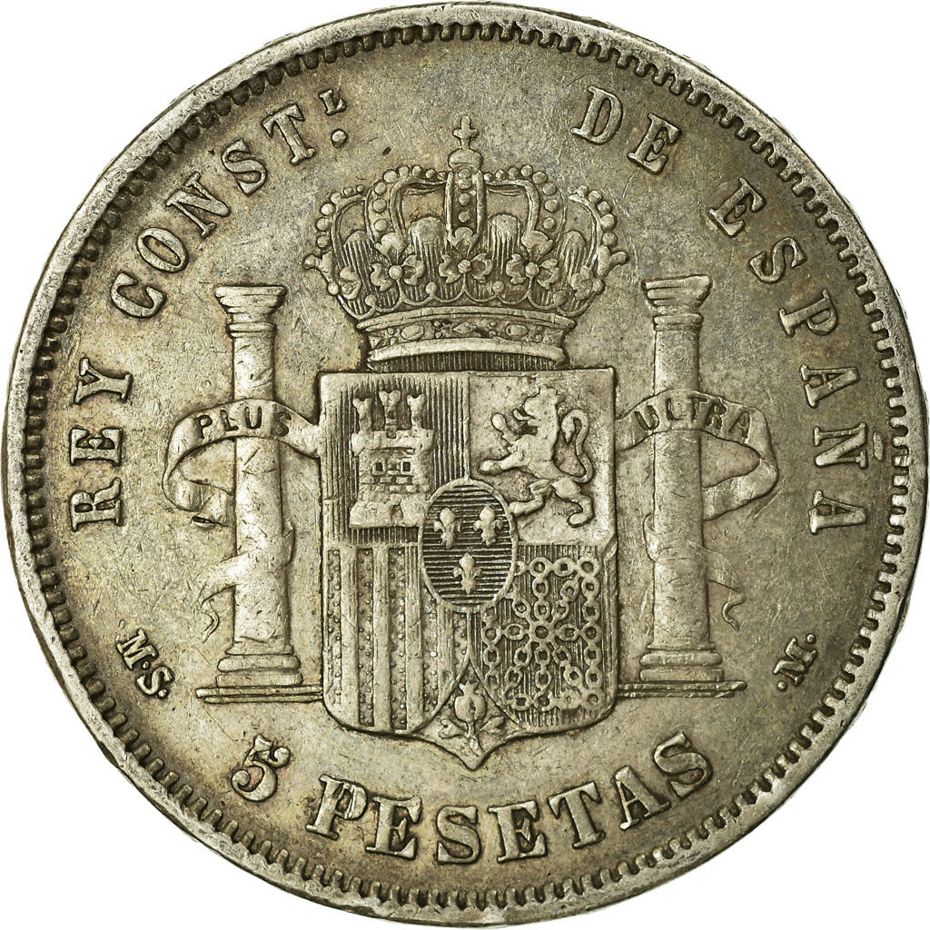 Coin, Spain, Alfonso XII, 5 Pesetas, 1885-1887, Madrid, VF(20-25), Silver
