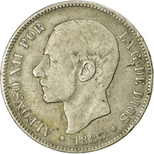 Coin, Spain, Alfonso XII, 5 Pesetas, 1885-1887, Madrid, VF(20-25), Silver