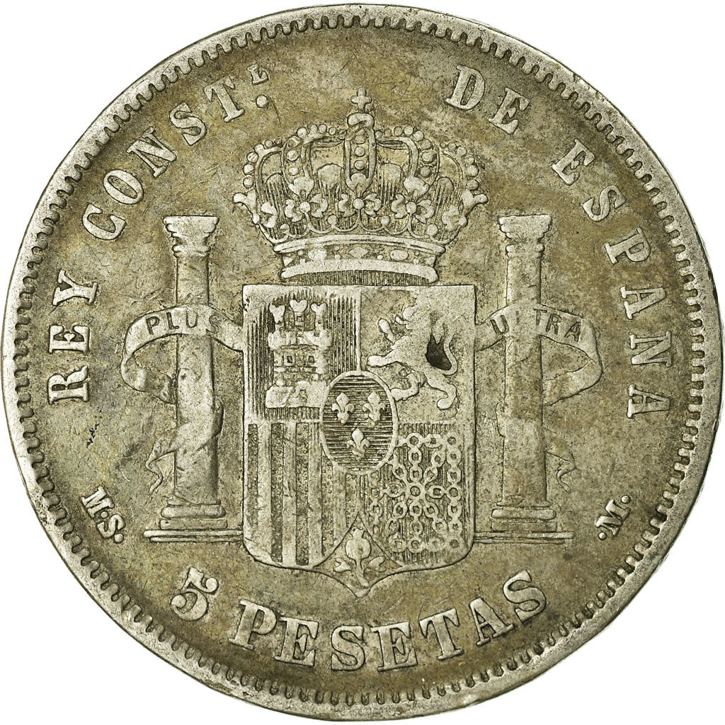 Coin, Spain, Alfonso XII, 5 Pesetas, 1885-1887, Madrid, VF(20-25), Silver