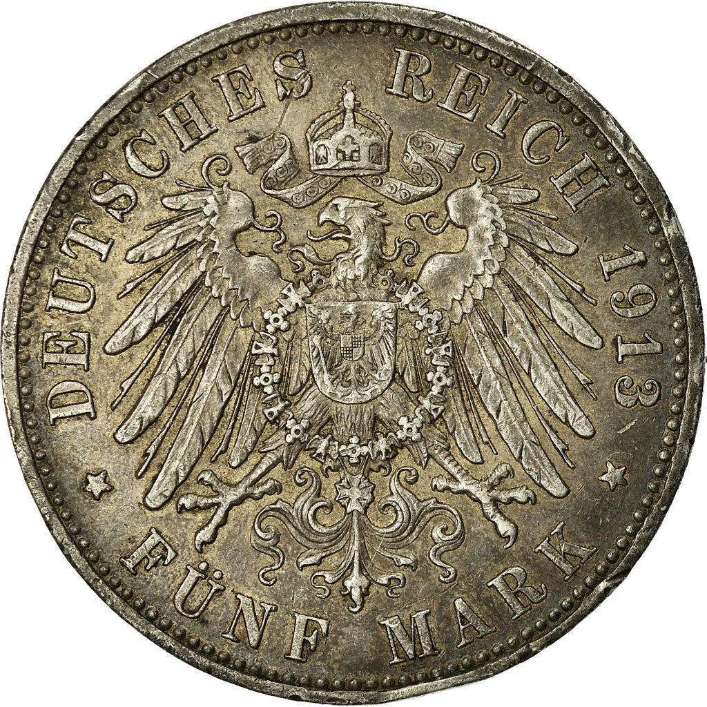 Coin, German States, PRUSSIA, Wilhelm II, 5 Mark, 1913, Berlin, VF(20-25)