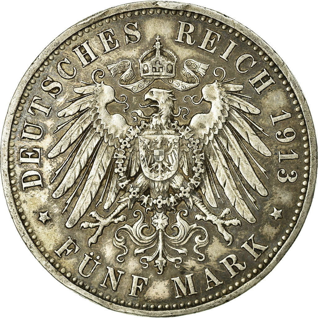 Coin, German States, PRUSSIA, Wilhelm II, 5 Mark, 1913, Berlin, VF(30-35)