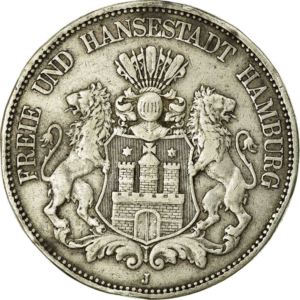 Coin, German States, HAMBURG, 5 Mark, 1876, Hamburg, VF(30-35), Silver, KM:598
