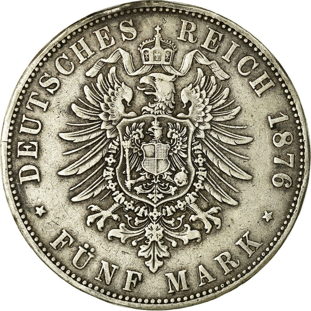 Coin, German States, HAMBURG, 5 Mark, 1876, Hamburg, VF(30-35), Silver, KM:598