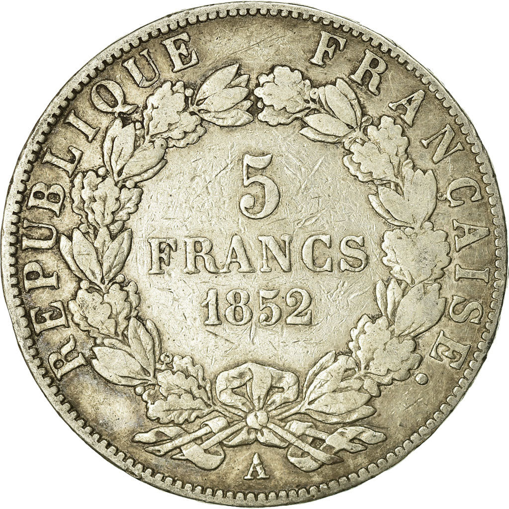 Moneta, Francia, Napoléon III, 5 Francs, 1852, Paris, MB+, Argento, KM:773.1