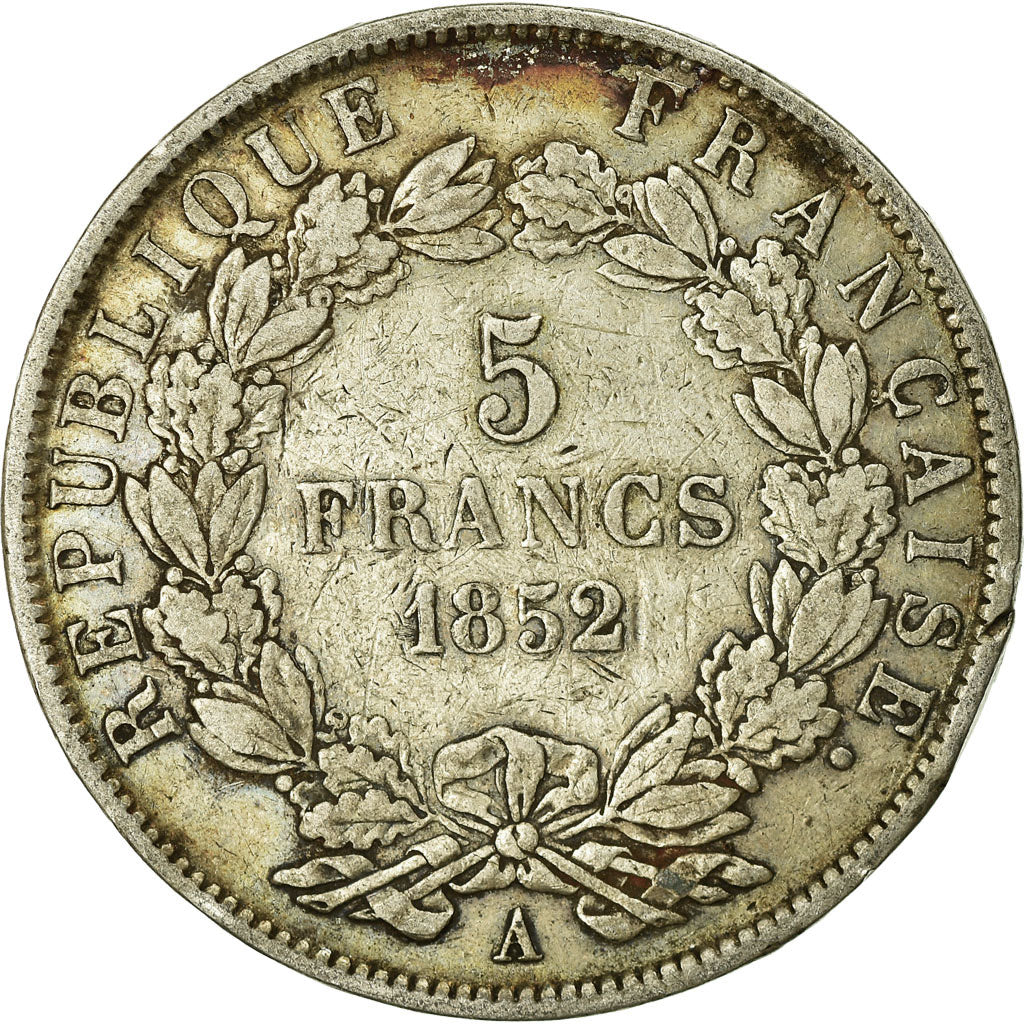 Moneda, Francia, Napoléon III, 5 Francs, 1852, Paris, BC+, Plata, KM:773.1