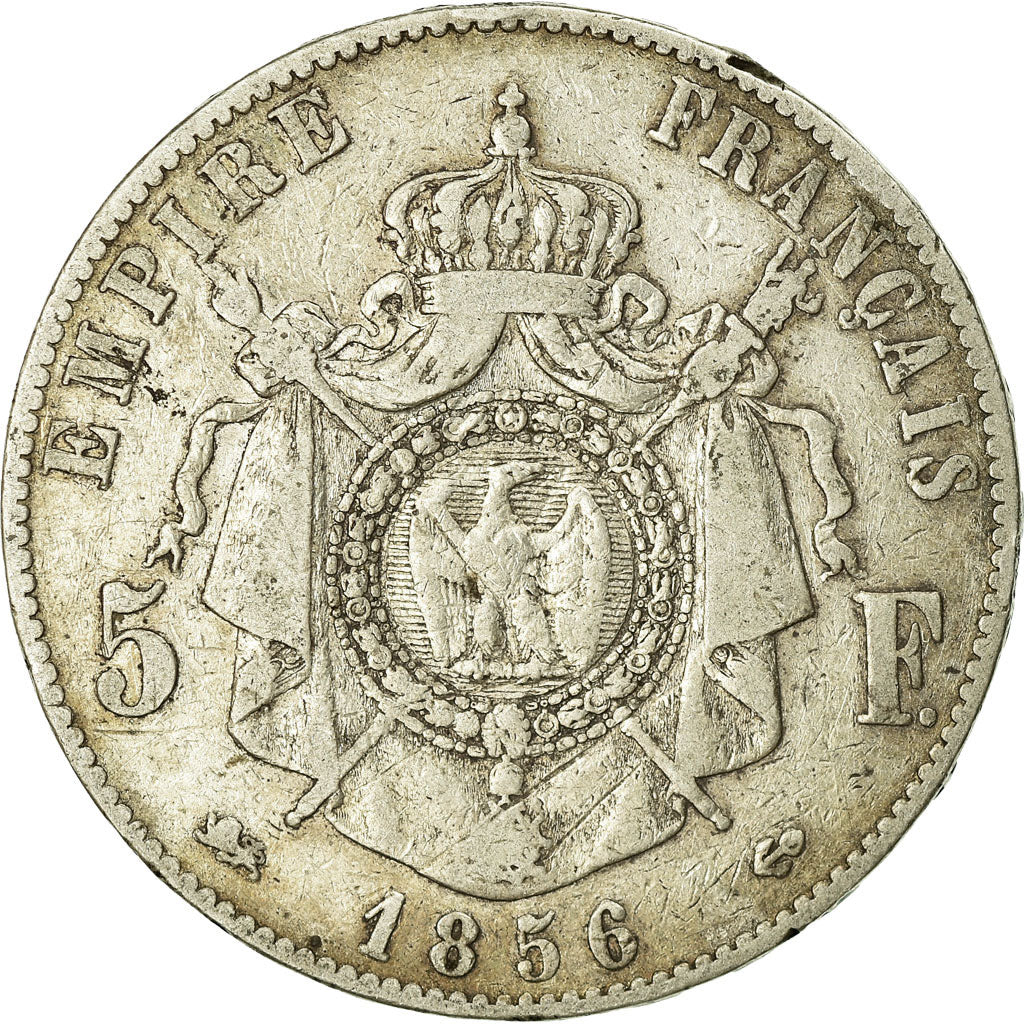 Moneta, Francja, Napoleon III, Napoléon III, 5 Francs, 1856, Lyon, VF(20-25)