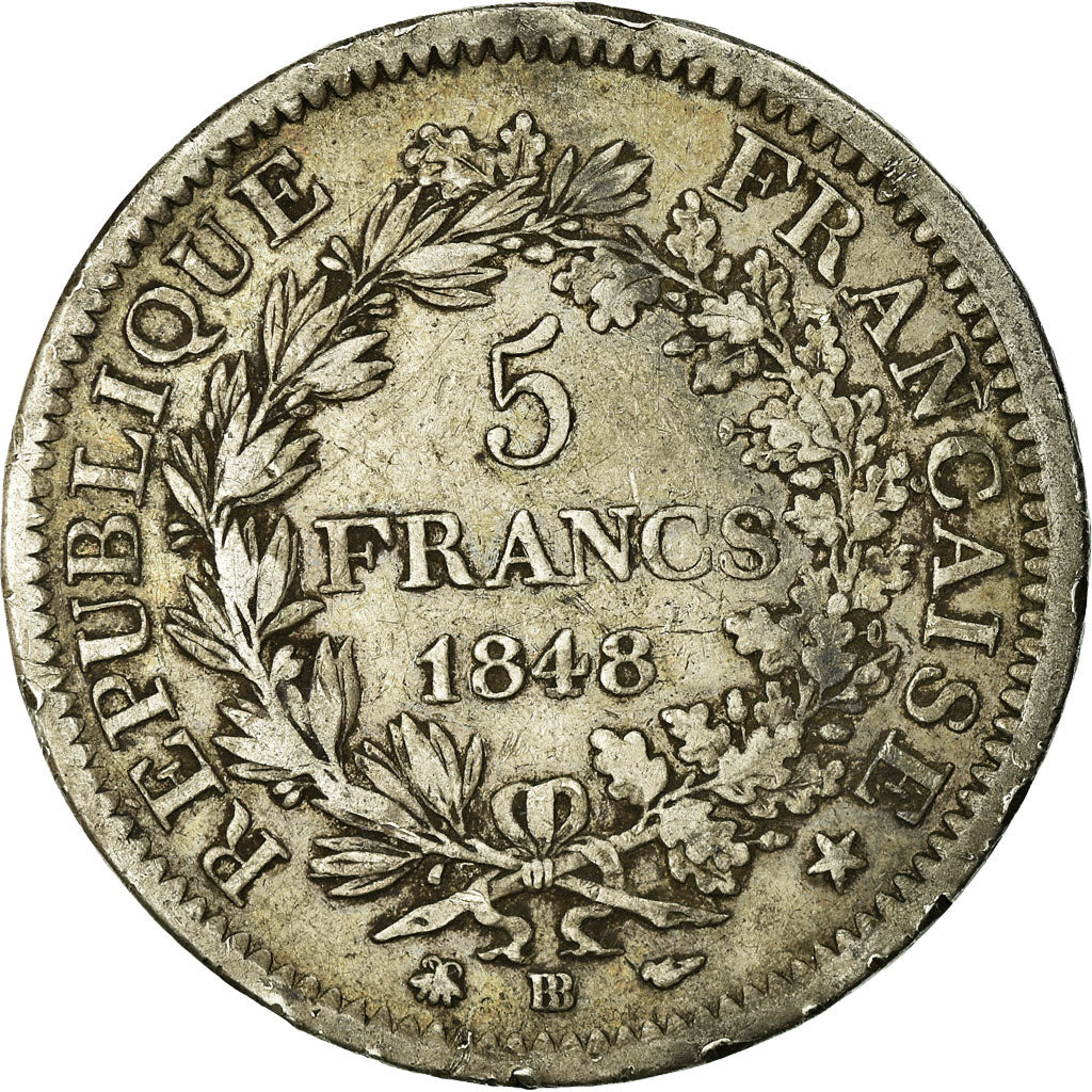 Monnaie, France, Hercule, 5 Francs, 1848, Strasbourg, TB, Argent, Gadoury:683