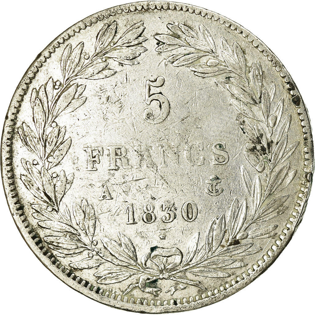 Moneta, Francia, Louis-Philippe, 5 Francs, 1830, Paris, MB, Argento, KM:735.1