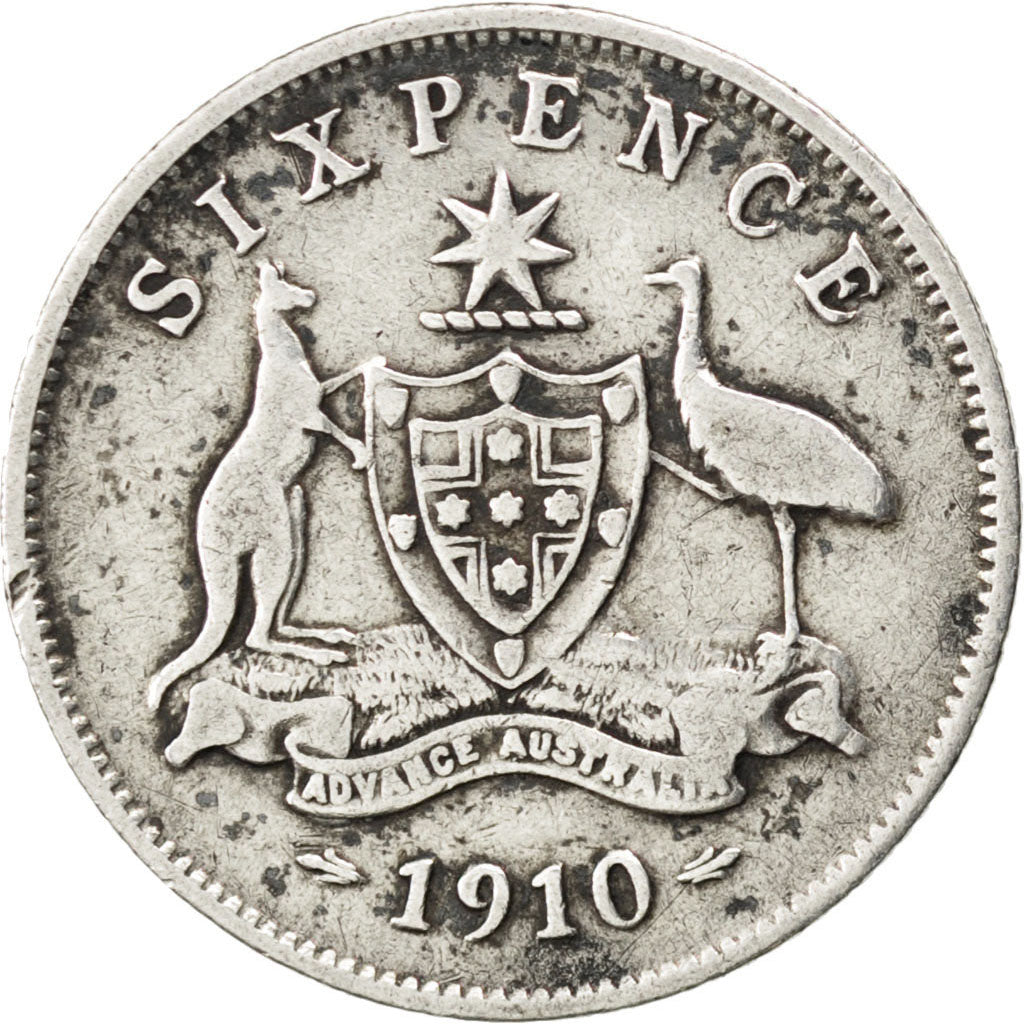AUSTRALIA, Sixpence, 1910, London, KM #19, VF(20-25), Silver, 19.5, 2.76