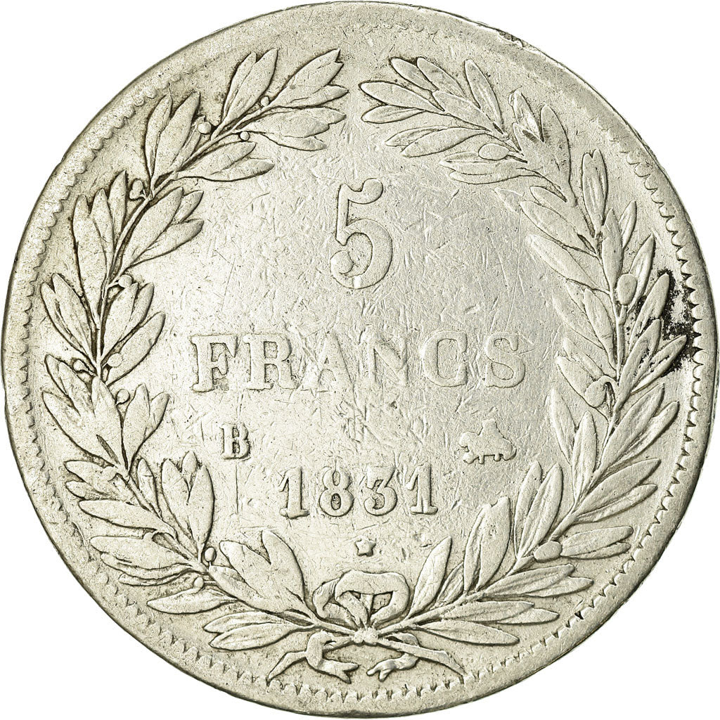 Münze, Frankreich, Louis-Philippe, 5 Francs, 1831, Rouen, S, Silber, KM:735.2