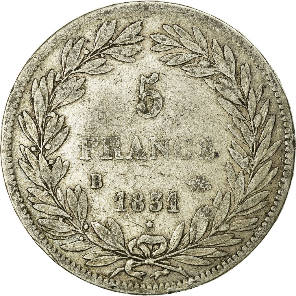 Coin, France, Louis-Philippe, 5 Francs, 1831, Rouen, VF(20-25), Silver