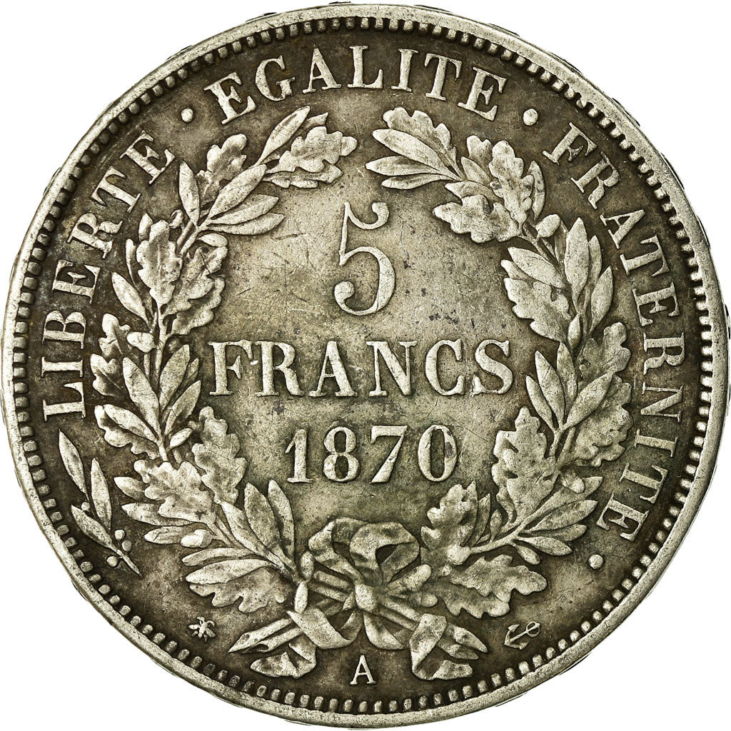 Coin, France, Cérès, 5 Francs, 1870, Paris, VF(30-35), Silver, KM:818.1