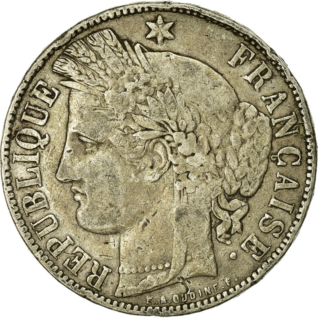 Coin, France, Cérès, 5 Francs, 1871, Bordeaux, VF(20-25), Silver, KM:818.2