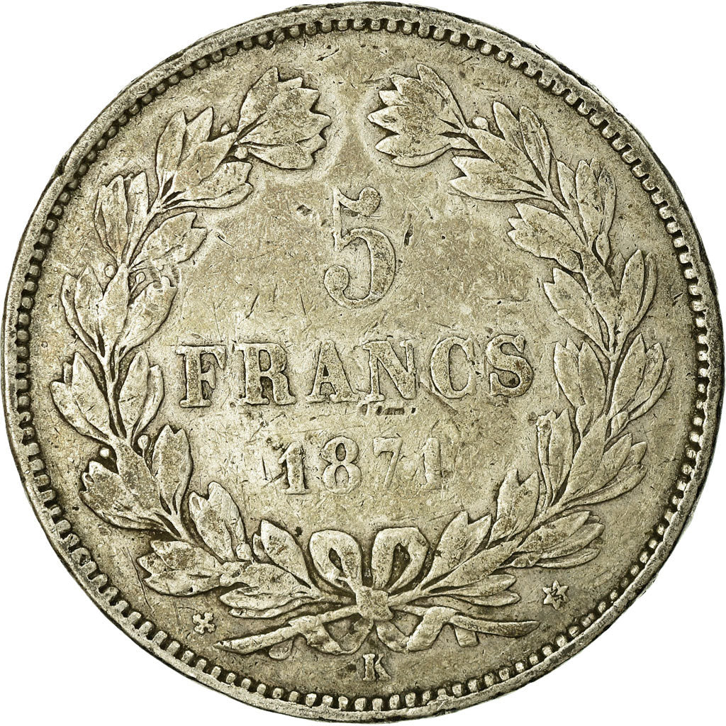 Coin, France, Cérès, 5 Francs, 1871, Bordeaux, VF(20-25), Silver, KM:818.2