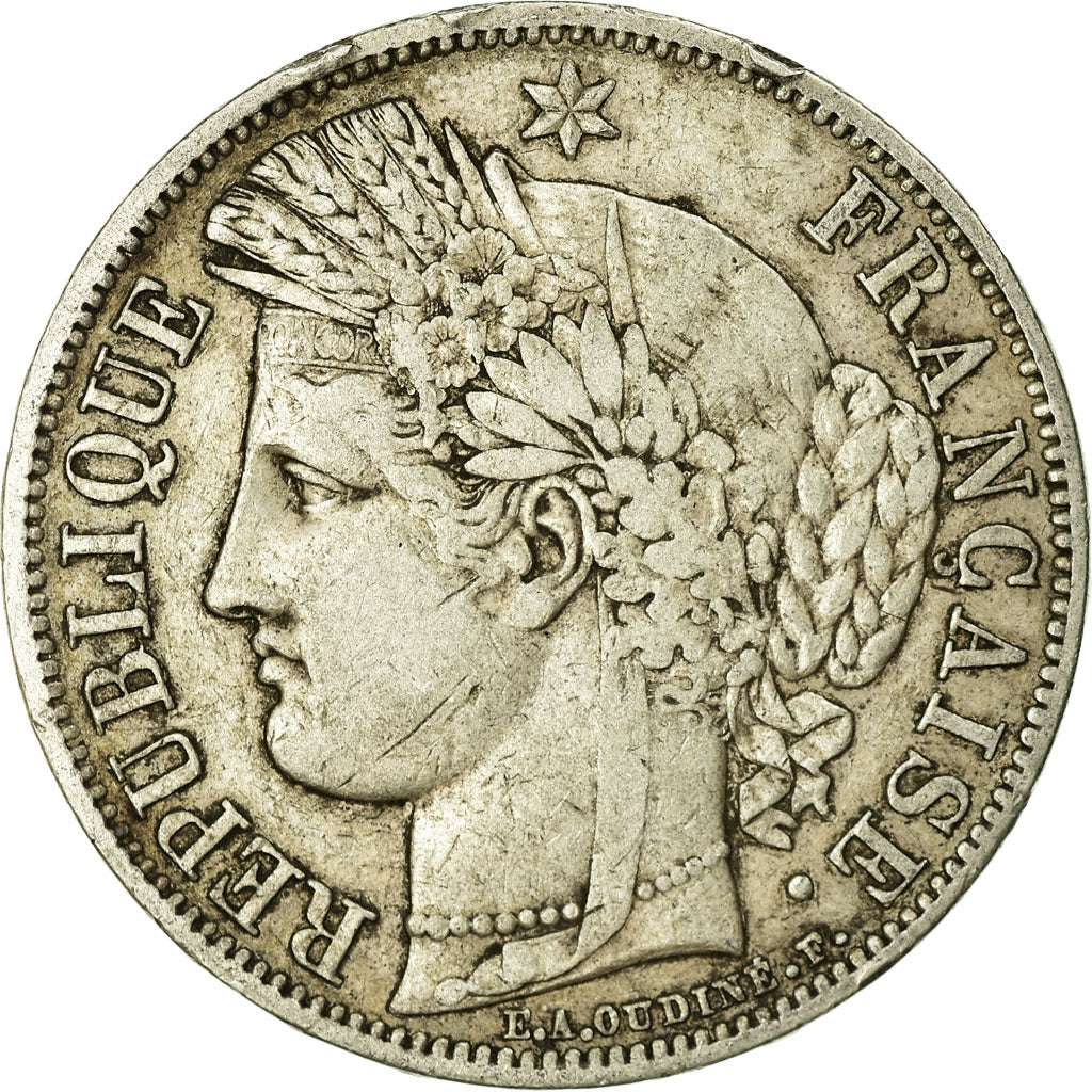 Moneta, Francia, Cérès, 5 Francs, 1849, Paris, MB, Argento, KM:761.1
