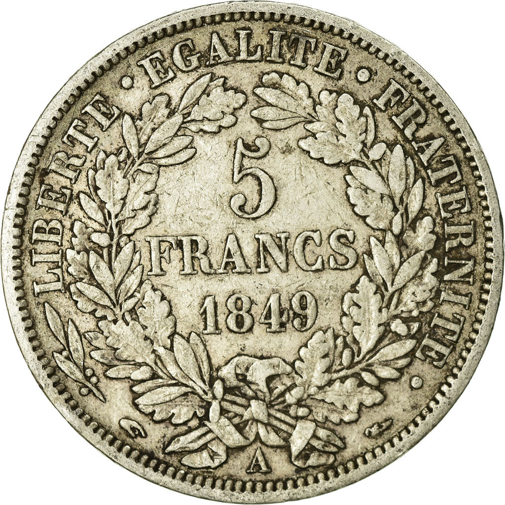Moneta, Francia, Cérès, 5 Francs, 1849, Paris, MB, Argento, KM:761.1