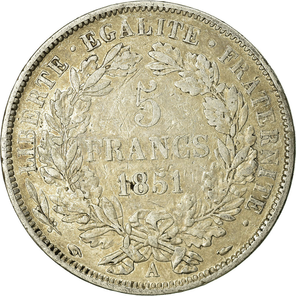 Moneta, Francia, Cérès, 5 Francs, 1851, Paris, MB, Argento, KM:761.1