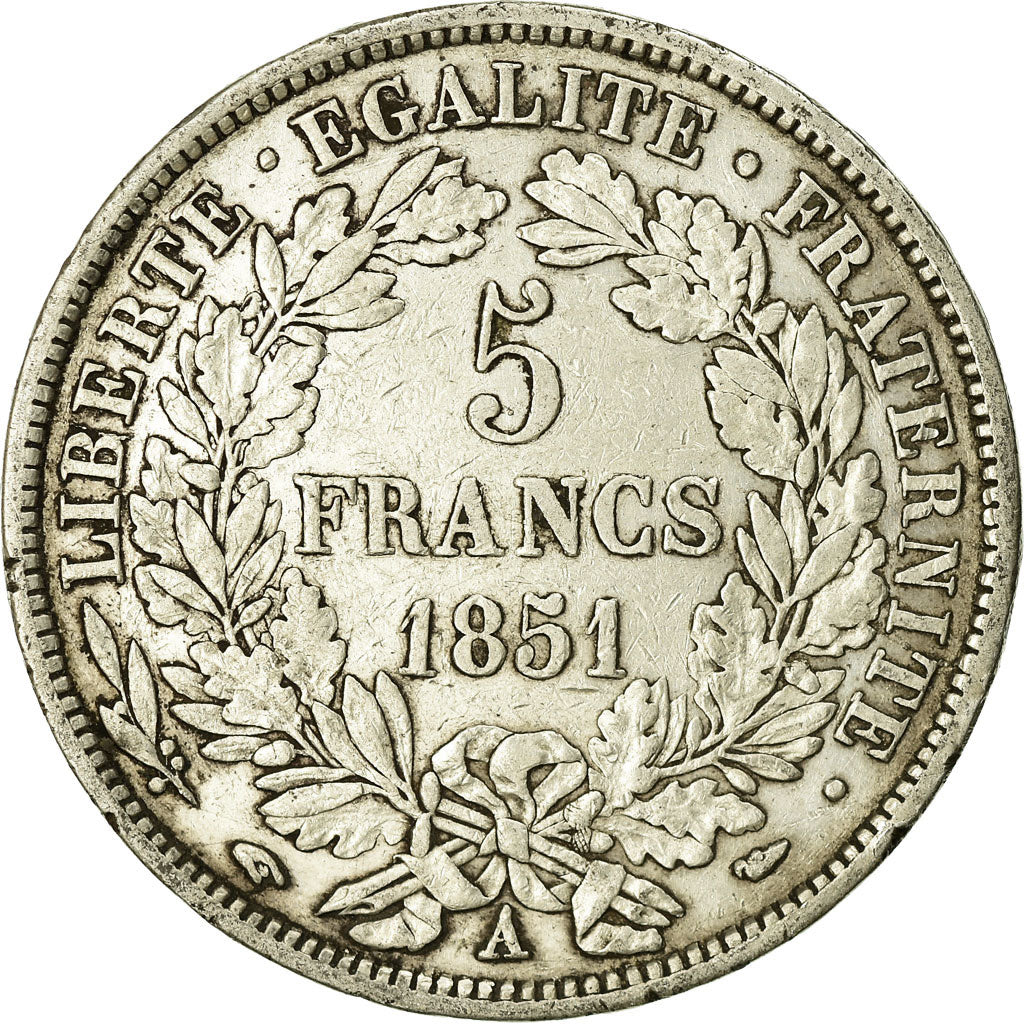 Moneta, Francia, Cérès, 5 Francs, 1851, Paris, MB, Argento, KM:761.1