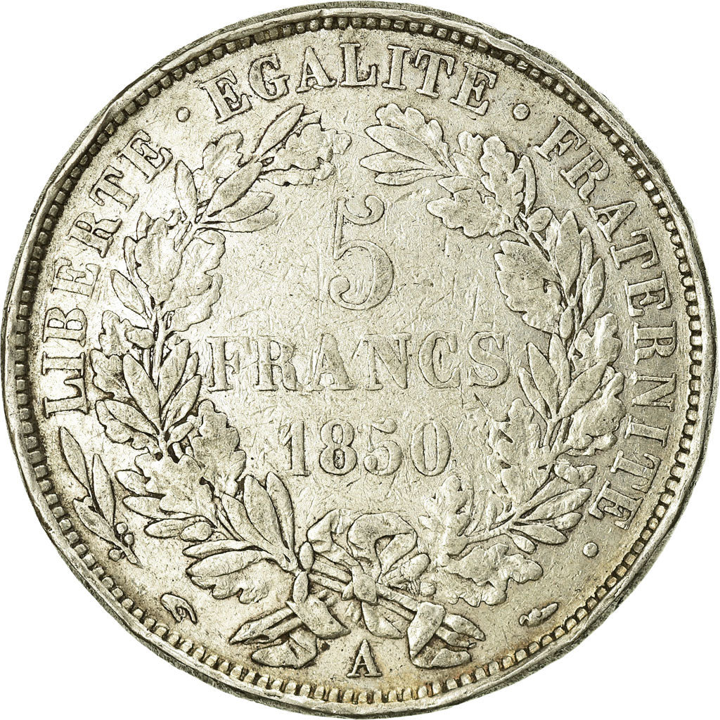 Moeda, França, Cérès, 5 Francs, 1850, Paris, VF(20-25), Prata, KM:761.1