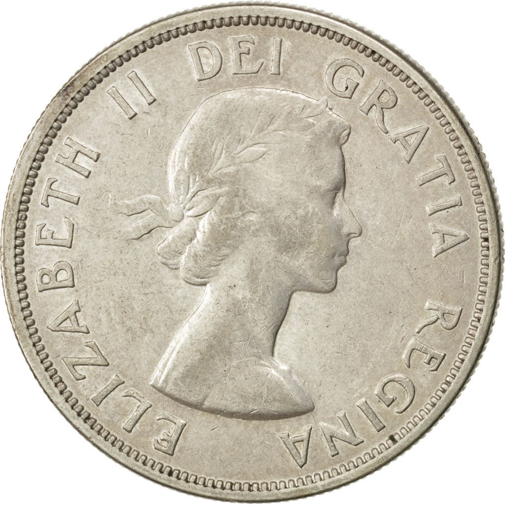 CANADA, Dollar, 1958, Royal Canadian Mint, KM #55, AU(50-53), Silver, 36, 23.48