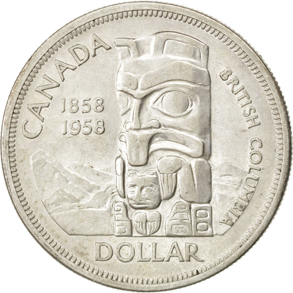 CANADA, Dollar, 1958, Royal Canadian Mint, KM #55, AU(50-53), Silver, 36, 23.48