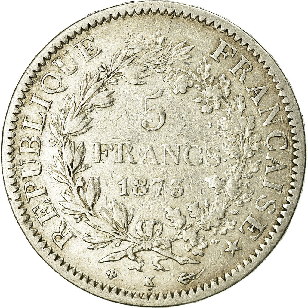 Coin, France, Hercule, 5 Francs, 1873, Bordeaux, VF(20-25), Silver, KM:820.2