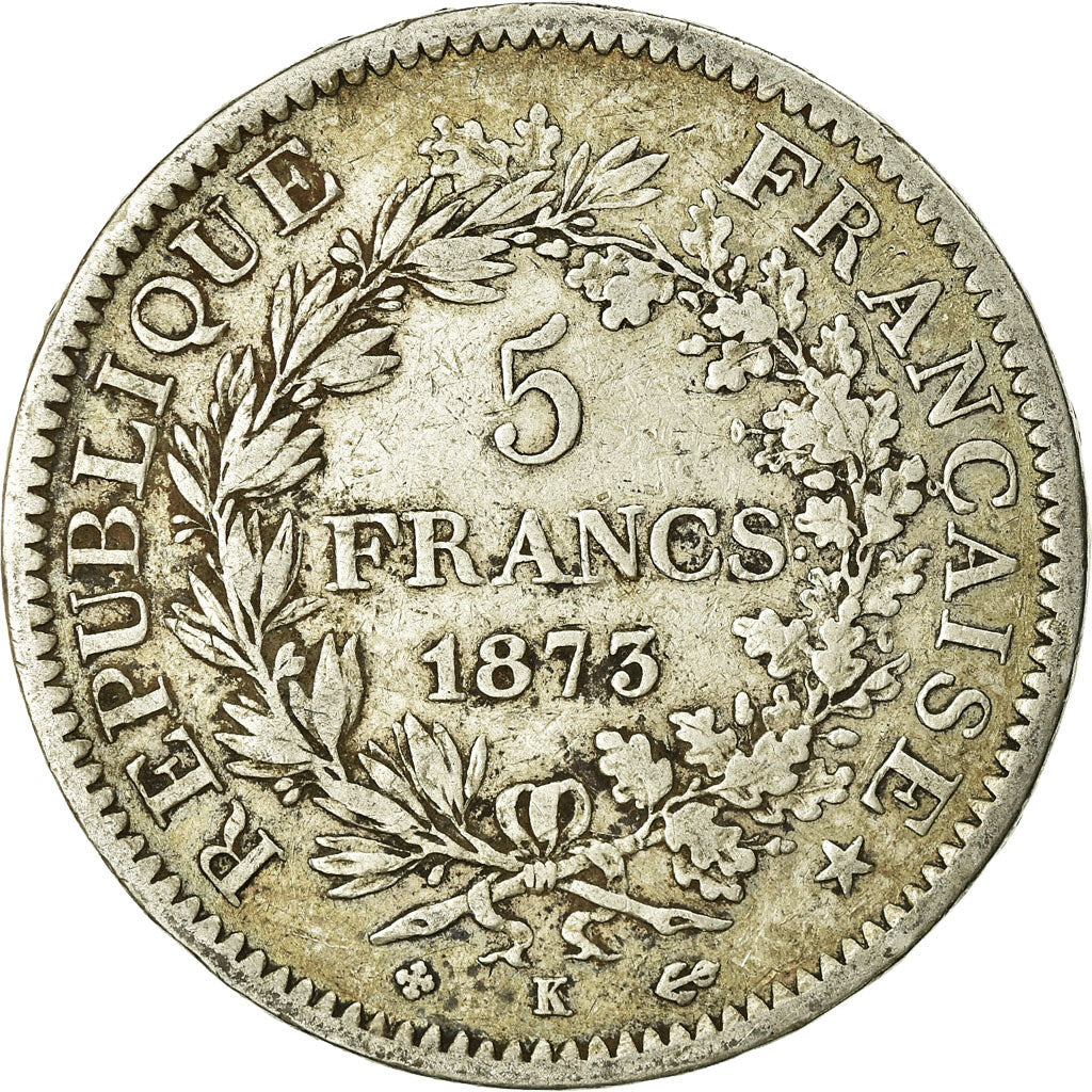 Coin, France, Hercule, 5 Francs, 1873, Bordeaux, VF(20-25), Silver, KM:820.2