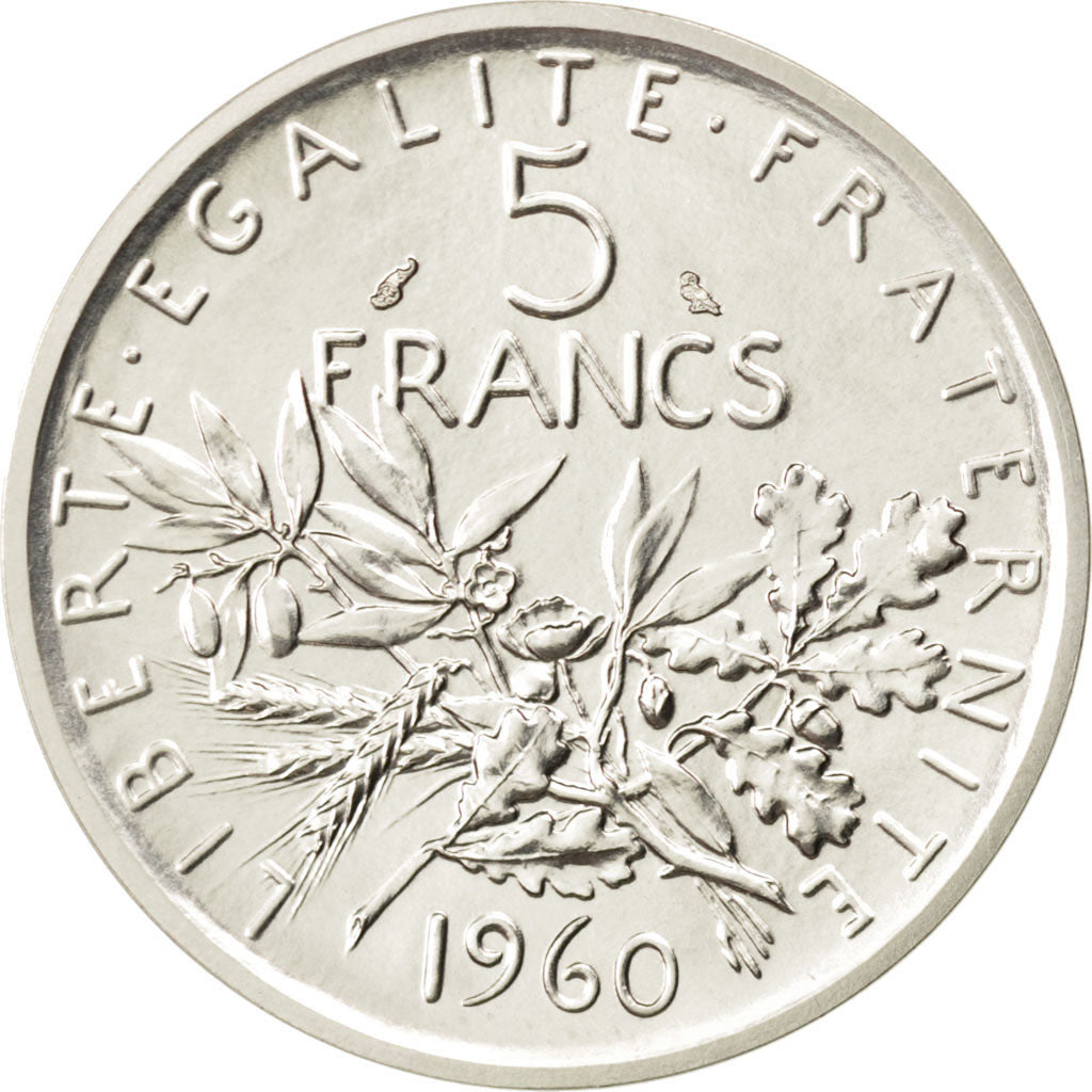 FRANCE, 5 Francs, 1960, KM #PE331, MS(65-70), Silver, Gadoury #770P, 24.40
