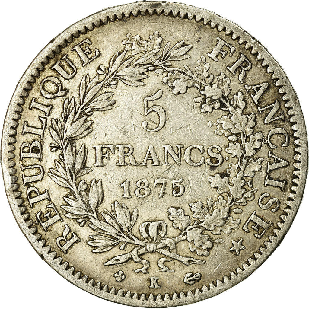 Coin, France, Hercule, 5 Francs, 1875, Bordeaux, VF(20-25), Silver, KM:820.2
