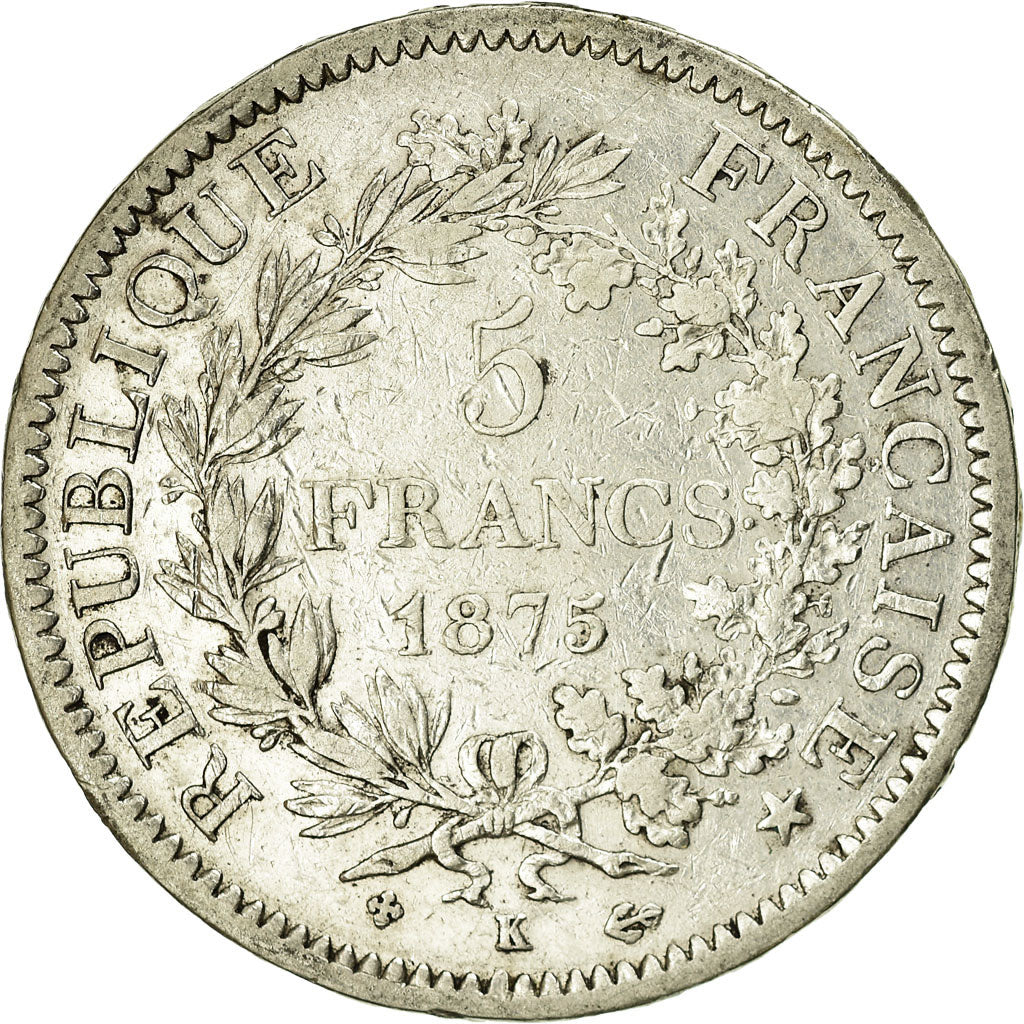 Coin, France, Hercule, 5 Francs, 1875, Bordeaux, VF(20-25), Silver, KM:820.2