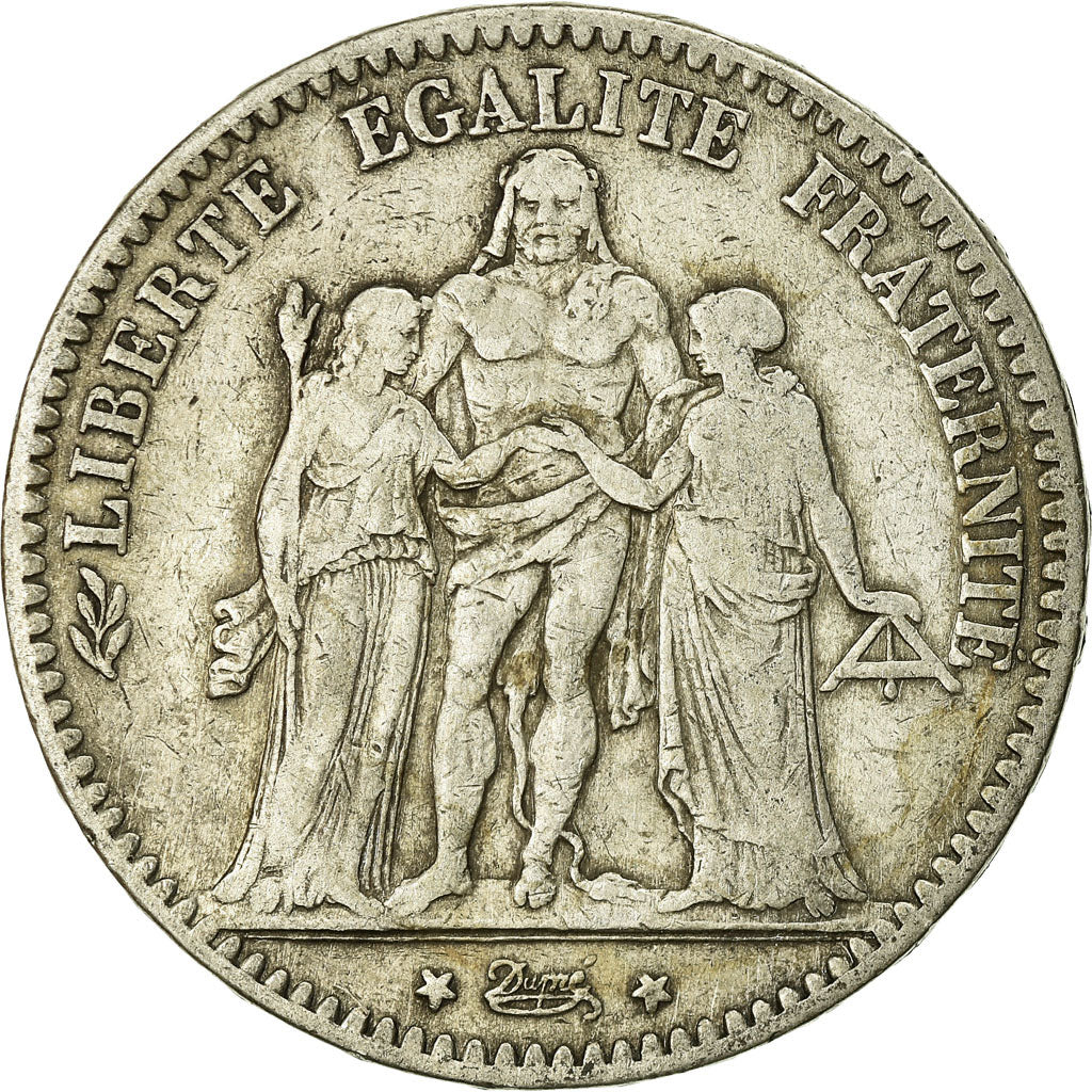 Moeda, França, Hercule, 5 Francs, 1875, Bordeaux, VF(20-25), Prata, KM:820.2