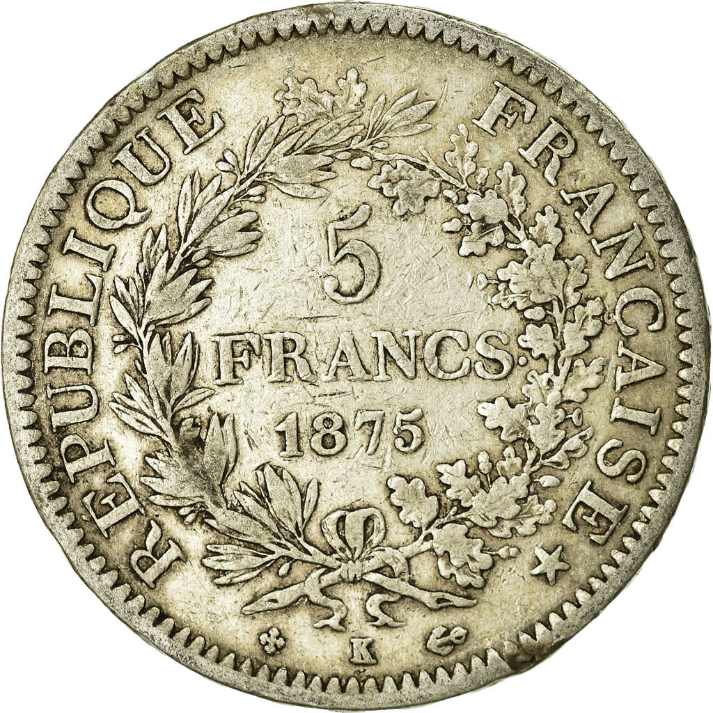 Coin, France, Hercule, 5 Francs, 1875, Bordeaux, VF(20-25), Silver, KM:820.2